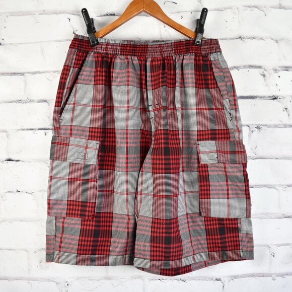 Red and Black Plaid Baggy Oversized Cargo Shorts XL - Picture 1 of 8